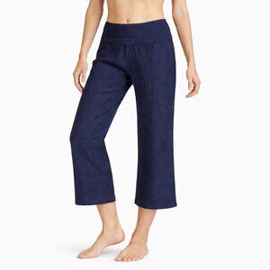 JUST LIVING Roll-Over Waist Linen Blend Pants Lagenlook Blue Women Large x 23.5"
